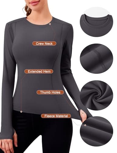 IECCP Women Thermal Long Sleeve Thermal Top with Thumb Holes Shirts Crew Neck Fleece Lined Base Layer Soft Undershirt Tops Cold Weather Athletic Shirt Gray M — view 3
