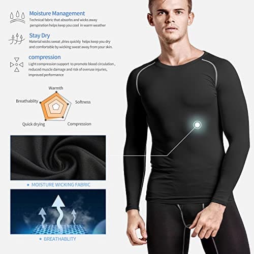 Sillictor Compression Tops for Men Quick Dry Football Training Running Top Mens Long Sleeve Hiking Golf Ski Base Layer Tops Men Sports Thermal Underlayer High Wicking Muscle Support 3323 Black M — view 3