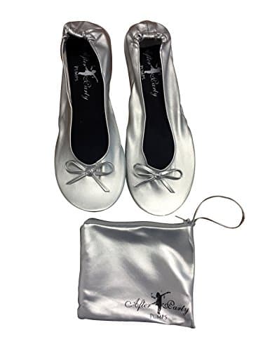After Party Pumps® Silver Screen Size UK 3-4 Ladies Roll Up Shoes Fold Up Pumps Foldable with Carrier Pouch — view 2