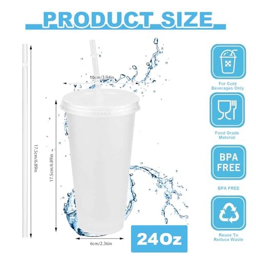 Reusable Clear Cold Cups with Lids and Straws,5 Pcs Iced Water Cups 24oz & BPA Free Plastic Cup,Cold Drinking Tumblers Travel Mugs Custom for Coffee Smoothie Juices Party Bulk for Adult Women — view 2