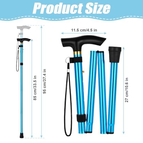 Flintronic Walking Stick, Folding Walking Stick, Adjustable Folding Walking Sticks, Collapsible Lightweight Flexible Stick, Comfortable Grip Durable Mobility Aid for Men Women, Lake Blue — view 3