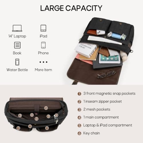 RAINSMORE Laptop Messenger Bag Multiple Pockets 17 Inch Satchel Briefcase — view 3
