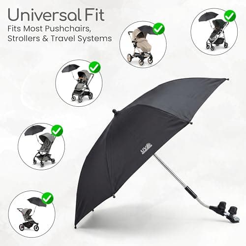 Universal Pushchair Parasol, Baby Pram Umbrella Stroller & Buggy - Black — view 5