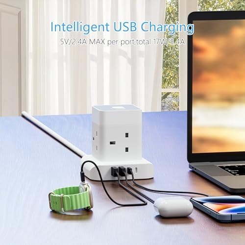 AICODE Cube Extension Lead with 4 USB Slot,4 Way Multi Plug Socket,2M Cable — view 4