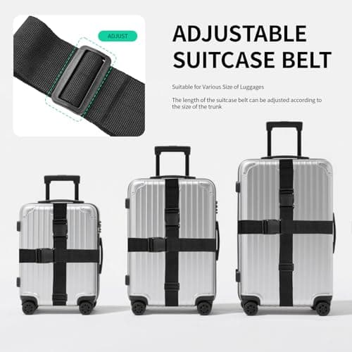 [2 Packs] Luggage Straps, for Suitcases, Adjustable 180cm x 5cm with Quick Release Buckle, Heavy Duty Black Luggage Straps for Travel, Strong Nylon Luggage Safety Straps for Luggage, Handbags — view 5