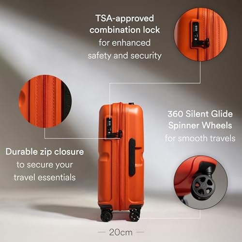 ANTLER - Single Stripe Hard Shell Cabin Suitcase, 55x40x20cm 39L, Lightweight, 4 Spinner Wheels - Adjustable Handle, Carry On Luggage Approved by easyjet, Ryanair & British Airways, TSA Lock - Ember — view 3