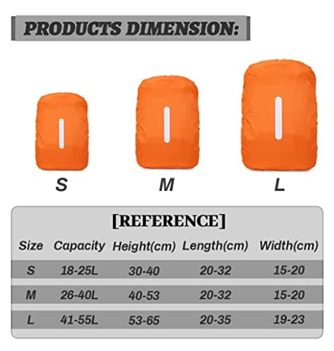 DONJIM 1 Pack Reflective Backpack Cover, Waterproof Backpack Rain Cover, Reflective Rucksack Covers in Polyester, Waterproof Rucksack Cover for Outdoor Hiking Riding Climbing, Orange-M(26-40L) — view 3