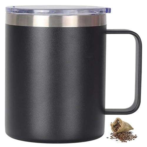YDYxieji Coffee Cup, Insulated Stainless Steel Travel Mug with Handle & Lid, Keeps Drinks Hot or Cold for Hours, Reusable Coffee Cup - Ideal Present for Him or Her (Black, 300ml)