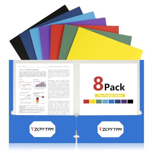 8 Packs Pocket File Folders,Assorted Color Two Pockets File Folder