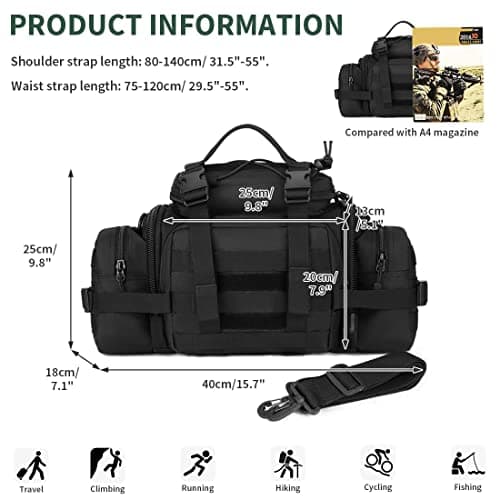 Huntvp Waist Bag Molle Fanny Pack Bumbag Sling Shoulder EDC Bag Carry-on Bag Handbag for Working Camping Hiking Outdoors Activities Black — view 2