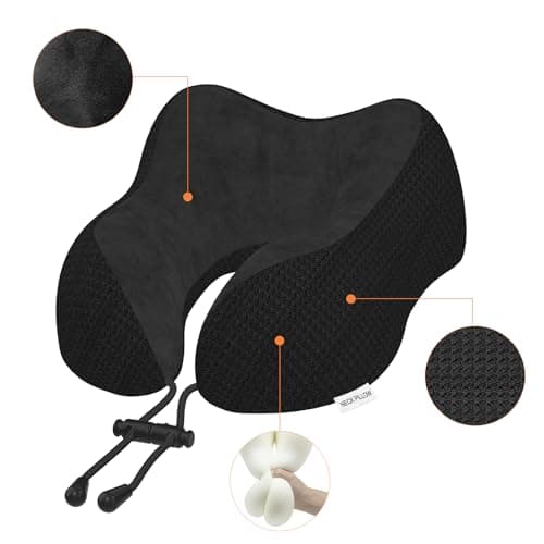 Yomisee Travel Pillow Neck Pillow for Travel Airplane Memory Foam Flight Pillow for Cars, Trains, Home, Offices (Black) — view 3