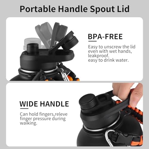 Sivaphe Stainless Steel Water Bottle 2 Litre, Vacuum Insulated Flask with Protective Sleeve, 64oz Large Bottles with Spout Lid for Outdoor, Sports(Black) — view 4