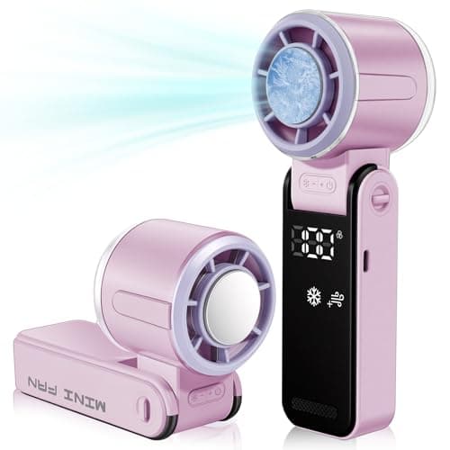 Aolso Handheld Turbo Fan with Ice Cooler, Portable Handheld Rechargeable Fans with 5 Speeds, Small Desk Fan Folding with LED Display, Pocket Fans for Travel/Commuting/Office/Home-Purple