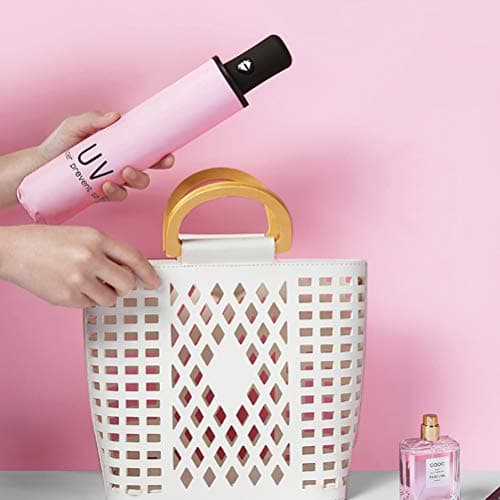 Maibar Sun Umbrella UV Protection SPF 50 Travel Folding Automatic Mini Umbrellas for Women Handbag Size Travel Parasol (Pink) — view 5