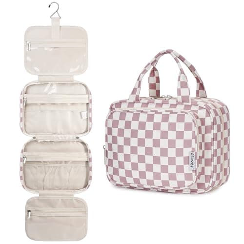 Narwey Checkered Hanging Travel Toiletry Bag for Women Toiletries Wash Bag