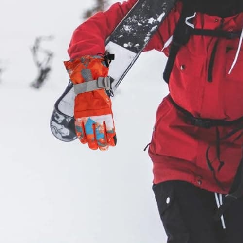 SEWACC Wind Proof Ski Gloves for Winter, Orange Polyester Cotton Warmth — view 4