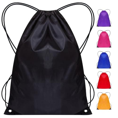 SAWANS Drawstring Bags Gym Swimming School Sports Bag Unisex 1PCS Trainer String Bag Sack Backpack PE Bags for Women Men Children Travel Beach Kids Boys Girls Outdoor Shopping (Black 1pc)