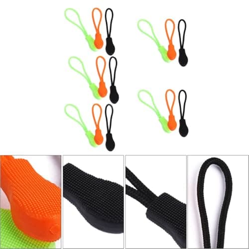 PRETYZOOM 15pcs Plastic Zipper Puller Kit with Black Green Orange Cord Pulls for Clothing and Suitcases, Sturdy Replacement Zipper Heads with Stay Cord for Easy Repair — view 6