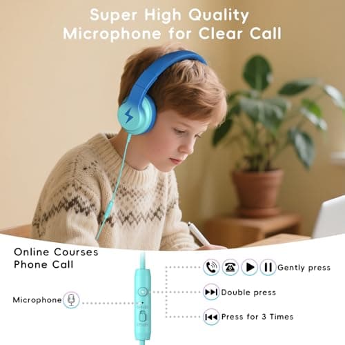 2 Pack Kids Headphones, Wired Headphones for Kids Over Ear with Microphone — view 3