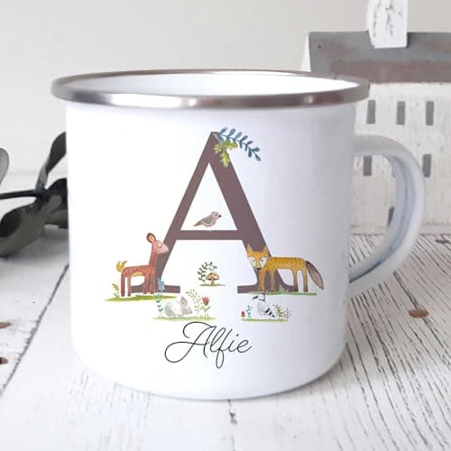 Personalised Autumn Forest Camping Mug | Custom Name Enamel Mug for Girls and Boys | Designer Colours | Gift for Birthday, Travel, Outdoors & Camping UK — view 3
