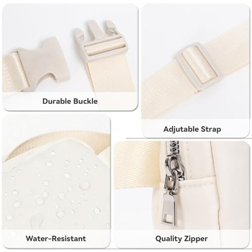 Waterproof Waist Bag 1.5L, Unisex Crossbody Fanny Pack with Adjustable Strap, Lightweight Nylon Belt Bag for Hiking, Running & Travel, Includes Free Water Bottle Holder (Cream White) — view 4