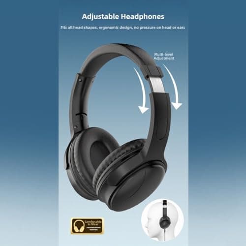 Over Ear Wired Headphones with Microphone, Foldable Lightweight HiFi Stereo Headset, Soft Padding, 2m 3.5mm Jack Wired Headphones for Phone PC Tablet Travel Office School (Black) — view 5
