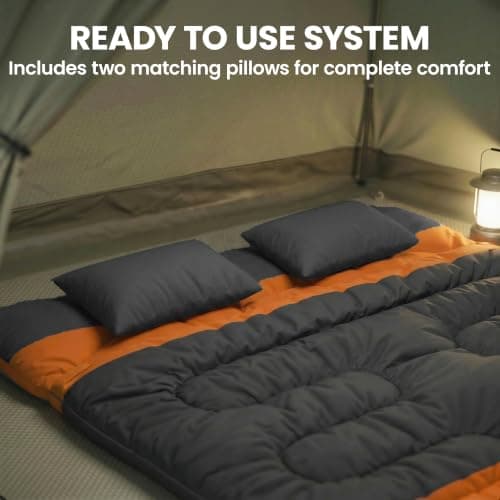 Outsunny Double Sleeping Bag with 2 Pillows 220 x 160 cm Grey and Orange — view 6