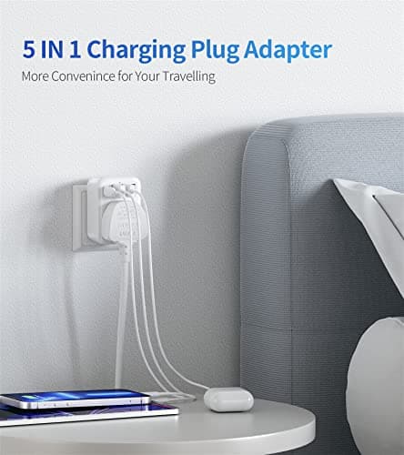 FSTravelP UK to US Plug Adapter with 4 USB Ports US Travel Adapter with 3 USB A & Type C Wall Plug USA Plug Adaptor UK to USA Travel Plug Trip to US Canada Mexico Thailand and More(Type B) — view 4