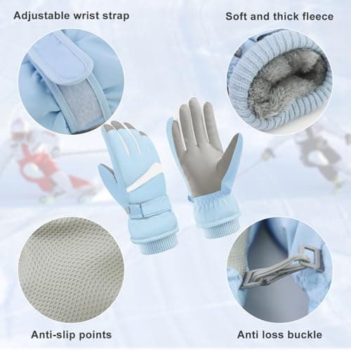 Andiker Women Waterproof Ski Gloves, Winter Touchscreen Thermal Gloves with Fleece, Windproof Snowboard Glove for Skiing Running and Cycling (Blue-white) — view 2
