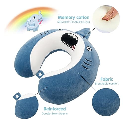 Samaly Kids Travel Pillow, Pure Memory Foam Animal U-Shaped Neck Pillow with Washable Cover, Comfortable in Any Sitting Position in Airplane,Car,Train for Kids, 1-Shark — view 3