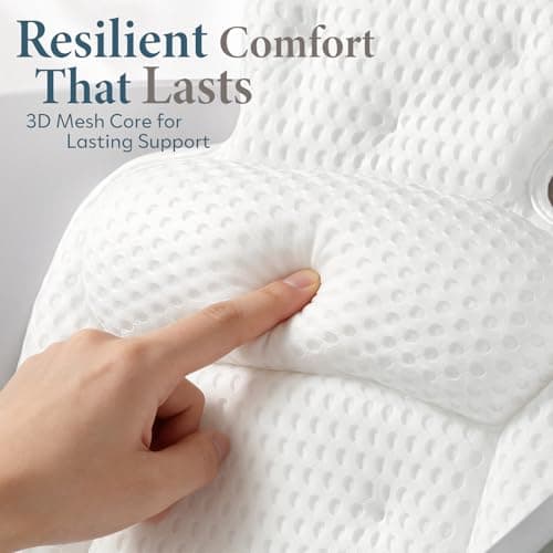 Bath Pillows for Tub, Comfortable Bathtub Cushion for Head and Neck with Soft 3D Mesh Fabric and 54 Non-Slip Suction Cups, Relaxing Tub and Shower Accessories Spa Gift White Standard — view 4