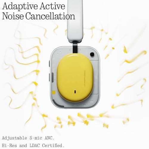Nothing Headphone (a) 2026 New, Adaptive Active Noise Cancelling Headphones, Wireless Over Ear Bluetooth 5.4 ANC Headset with LDAC Hi-Res, 5 HD Mics Ultra Bass via APP, 135 Hours Playtime, Yellow — view 6