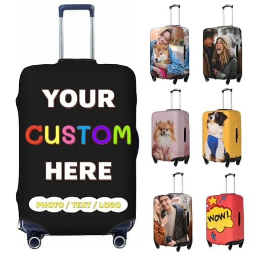 XUNQI XUFA Personalised Suitcase Cover | Custom Luggage Cover with Photo/Text/Logo |Fits Sizes 18-32 Inch |Unique Travel Luggage Accessories Gift for Family, Couple & Friends