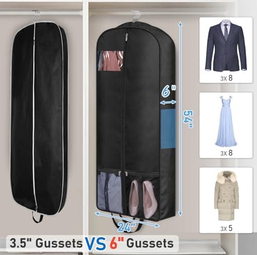 MISSLO 54" Suit Bag for Travel Garment Bag 6" Gusseted Men Suit Carrier Long Women Dress Bag Covers with 4 Handles and Pockets Hanging Protector for Coats, Clothes — view 4