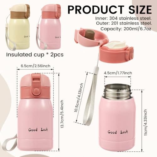 2 Pcs Small Insulated Water Bottle 200ml Stainless Steel Mini Travel Flask — view 2