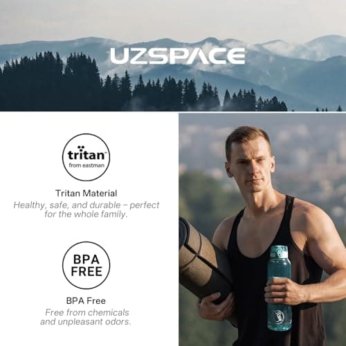 UZSPACE Water Bottle 1l with Handle, Tritan Drinks Bottle, Haze Teal — view 4