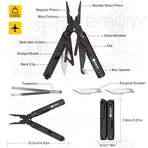 BIBURY Multitools, EDC Mini Pocket Tool, Foldable Pliers - BI2051AB Black — view 2