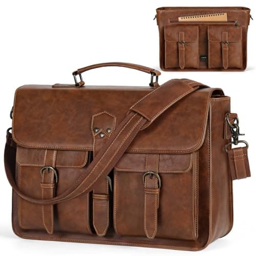 RAINSMORE Messenger Bag PU Leather Laptop Bag 15.6 Inch Briefcase for Men