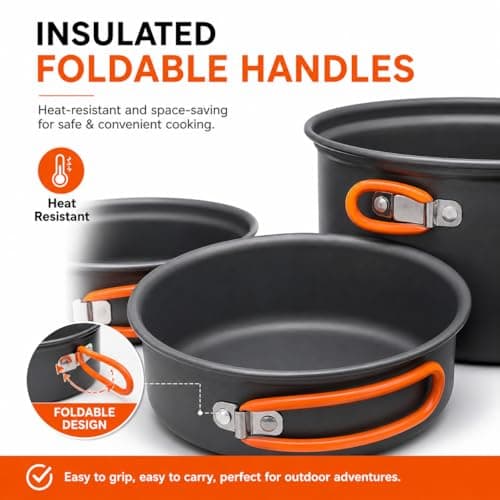 Blackpongo Camping Cookware Mess Kit for Backpacking Gear – Camping Cooking Set - Camping Pots and Pans Set - Camp Kitchen Equipment Accessories Pot (Orange) — view 6