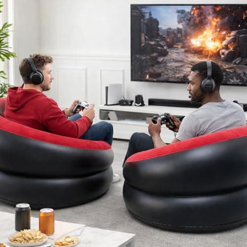 Unibos | Red Inflatable Gaming Chair Air Sofa Single Seat Blow Up Couch Indoor Outdoor Portable Lounge For Camping Living Room Festival Garden Quick Inflate 80x80x47cm — view 2