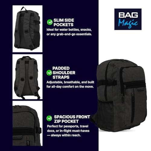 Bordlite RYANAIR 40x20x25cm Carry On Underseat Cabin Backpack - Airline Approved Travel Rucksack - Approved for EasyJet, Jet2, RyanrAir, Virgin Atlantic, KLM (Black) — view 5