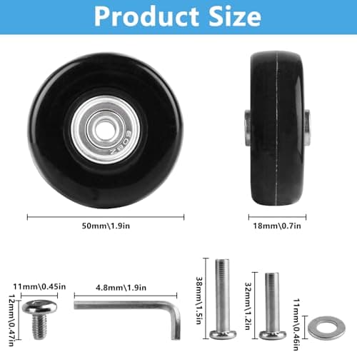 4 Pcs Luggage Wheels Replacement, 50x18mm Suitcase Wheels Replacement — view 2