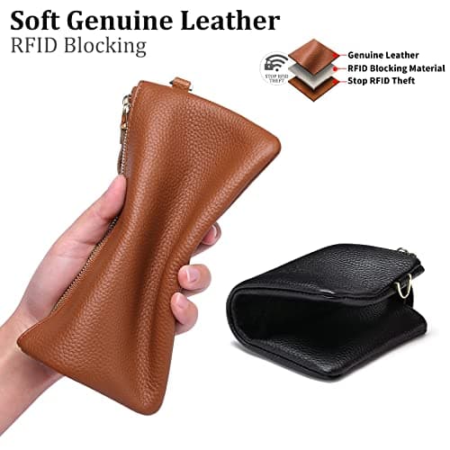 SENDEFN Wristlet Bag, RFID Blocking Clutch Bags, Genuine Leather Handbags for Women with Wrist Strap and Zip Pocket Compartment — view 4