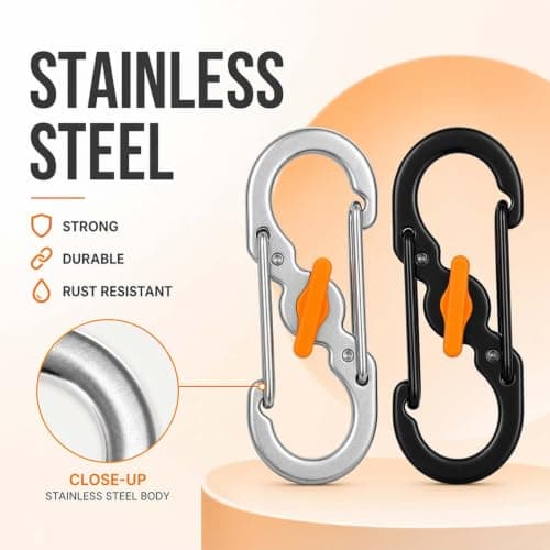 10 Pack Mini S Shape Locking Carabiner Clips,Stainless Steel Lightweight Keychain Hooks, Twist Lock Anti-Theft Safety Design, Small S Biners for Hiking Camping Travel Backpack Keys Pet Tags DIY Crafts — view 3
