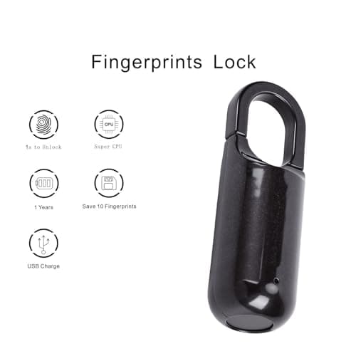 Asixxsix Fingerprint Lock, Quick Unlock Easy Setup Biometric Lock, Digital Padlock with USB Rechargeable for Suitcase Luggage Backpack Gym Locker Zinc Alloy Body 10 Fingerprint Capacity — view 4