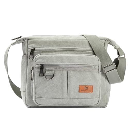 W&G traveler Rfid Blocking Crossbody Bag, Messenger Work Bag with Water Bottle Holders, 13 inch Shoulder Laptop Bag for School, Travel, Tool, Commute, Camera, Grey