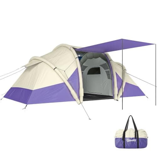 Outsunny Inflatable Camping Tent w/Air Pump, Tunnel Design Purple