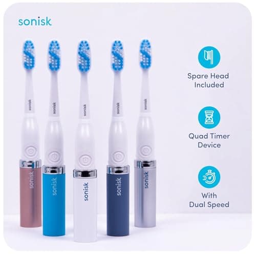 Sonisk Pulse | Battery Powered Electric Toothbrush | Portable Travel Size with Antimicrobial Sonic Technology | 1x Battery, 2X Brush Heads, 1x Travel Case Included (Teal) — view 4