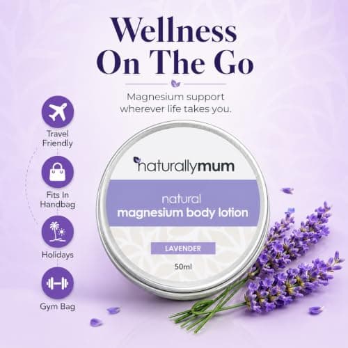 NaturallyMum Magnesium Body Lotion 50ml | Lavender Magnesium Cream for Adults | Travel Size Magnesium Moisturiser with Shea Butter, Coconut & Macadamia Oil | Fast Absorbing, Non-Greasy Formula — view 2