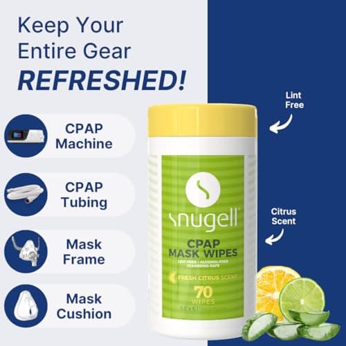 Snugell Fresh Citrus-Scented Travel CPAP Mask Wipes – (3 Canisters,70 Wipes Each) – 100% Soft Cotton – Skin-Safe with Aloe Vera – Lint & Alcohol Free – Perfect for Effective Cleaning of CPAP Equipment — view 4